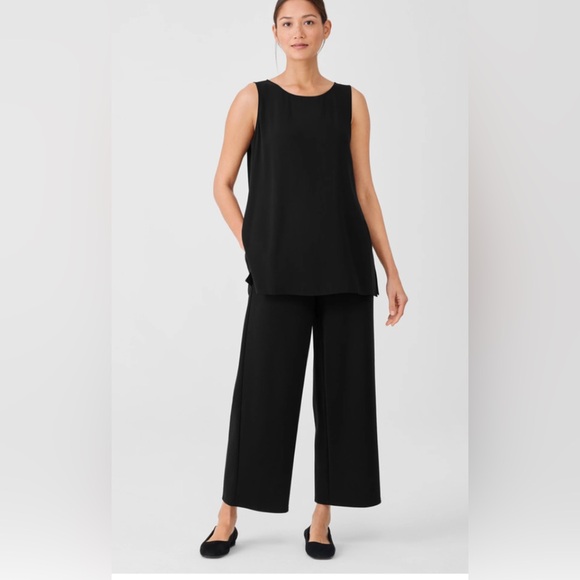 EILEEN FISHER SILK GEORGETTE CREPE BALLET NECK BLOUSE - Picture 1 of 9